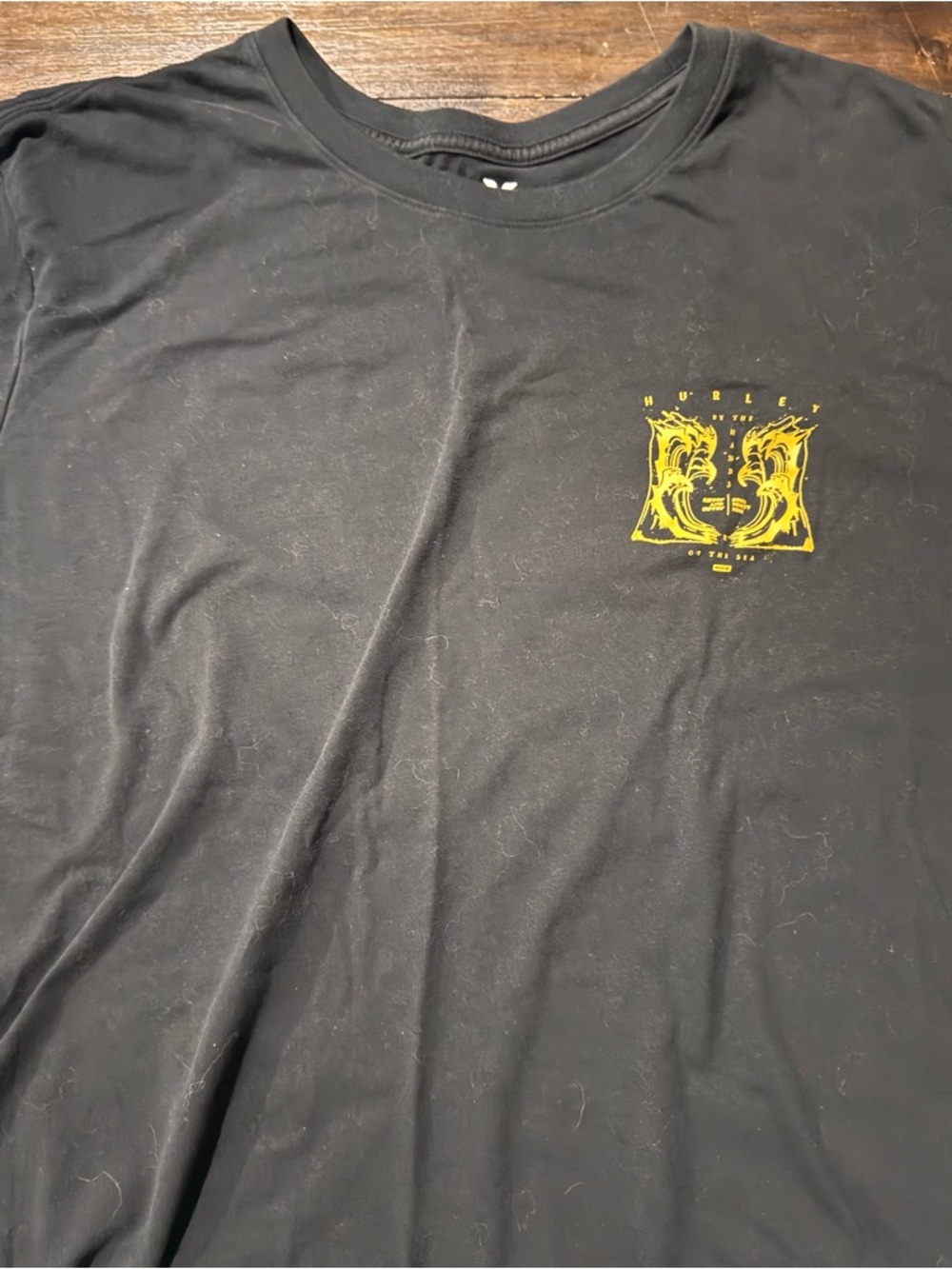 Hurley Black Short-Sleeve Tee with Yellow Chest Graphic